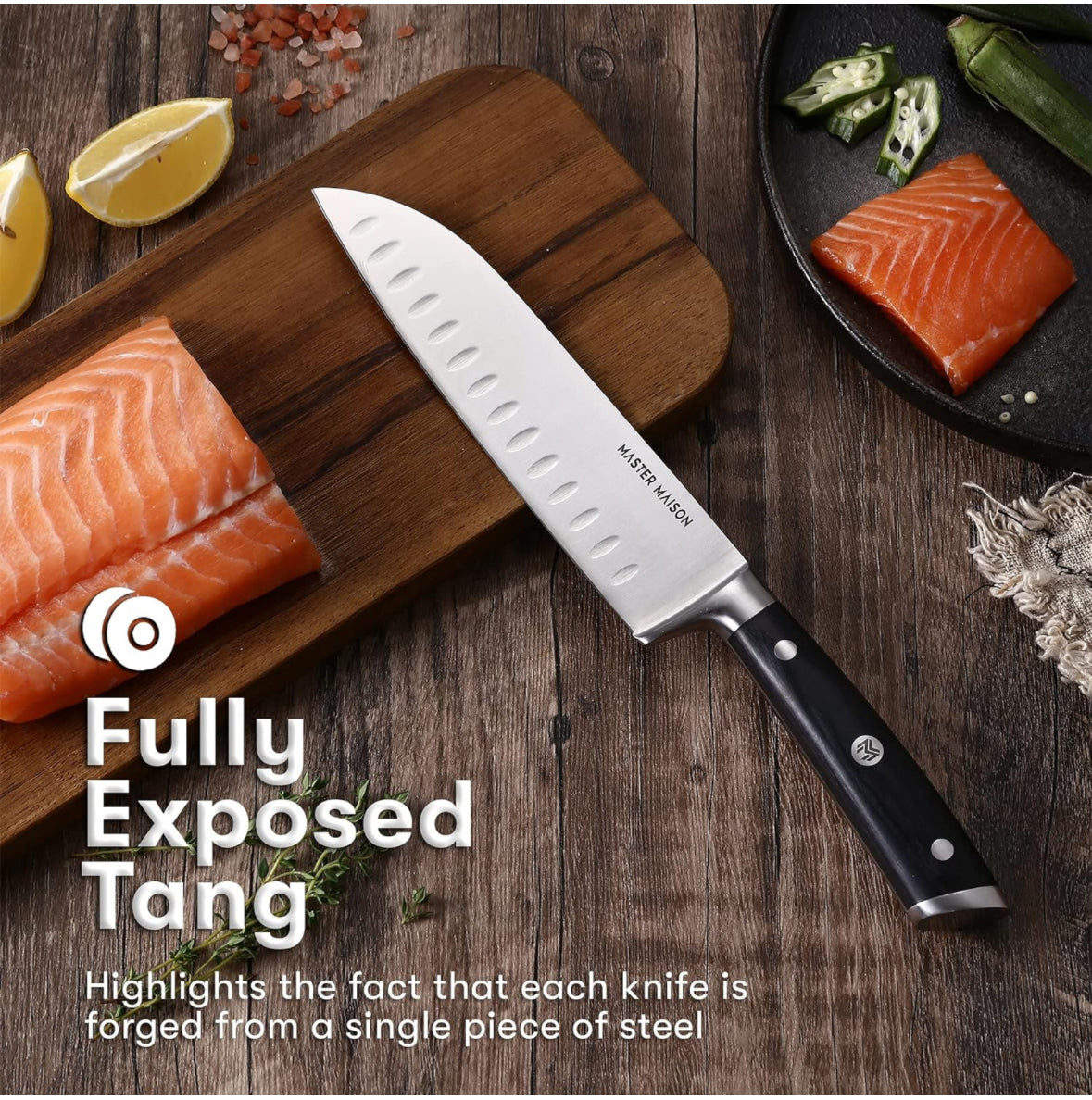 Master Maison 15 Pcs Premium Black/WoodProfessional Knife Set | German Stainless Steel Kitchen Knives With Dual Sharpener & Edge Guard Cover | Anti-Fatigue, Ergonomic, Full-Tang Triple-Riveted Handle